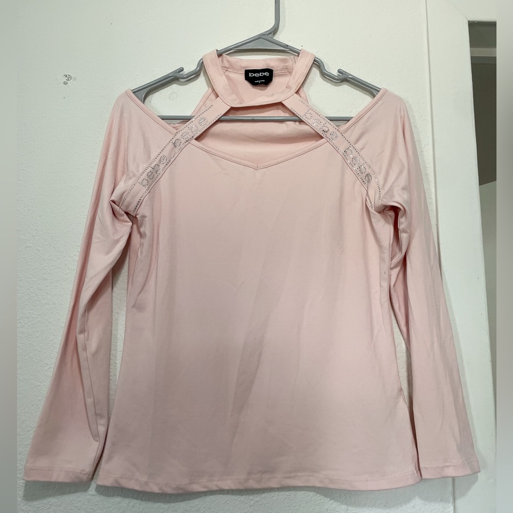 Bebe Light Pink Cutout Long Sleeve Blouse